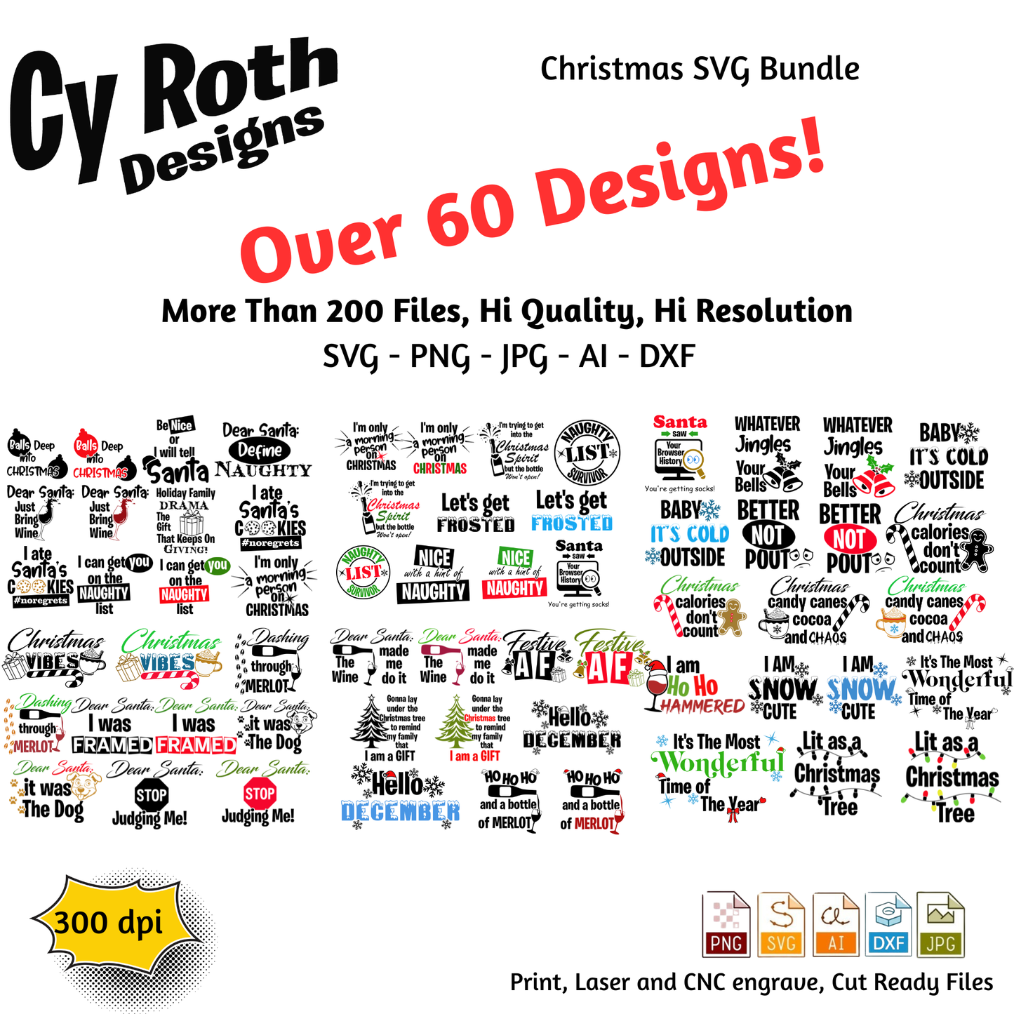 Christmas Bundle svg png jpg ai dxf file, for Silhouette, Cricut, Vinyl Plotters, Laser, CNC and Sublimation. Digital Download