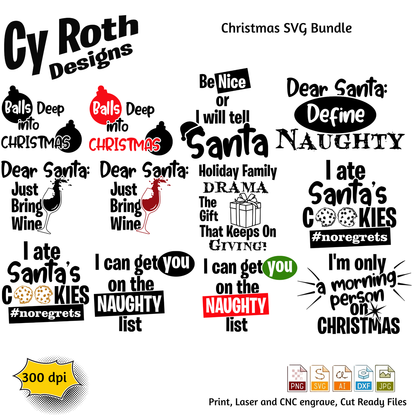 Christmas Bundle svg png jpg ai dxf file, for Silhouette, Cricut, Vinyl Plotters, Laser, CNC and Sublimation. Digital Download