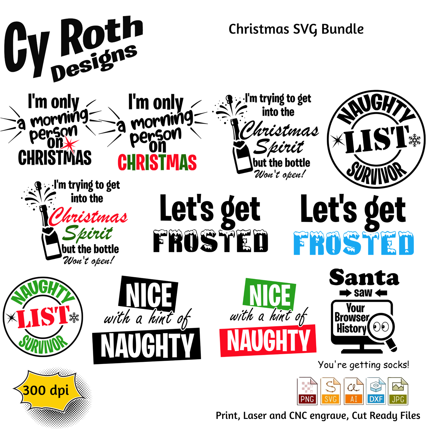Christmas Bundle svg png jpg ai dxf file, for Silhouette, Cricut, Vinyl Plotters, Laser, CNC and Sublimation. Digital Download