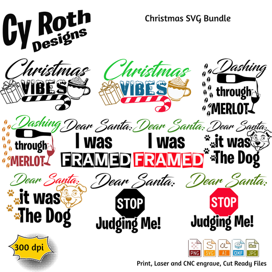 Christmas Bundle svg png jpg ai dxf file, for Silhouette, Cricut, Vinyl Plotters, Laser, CNC and Sublimation. Digital Download