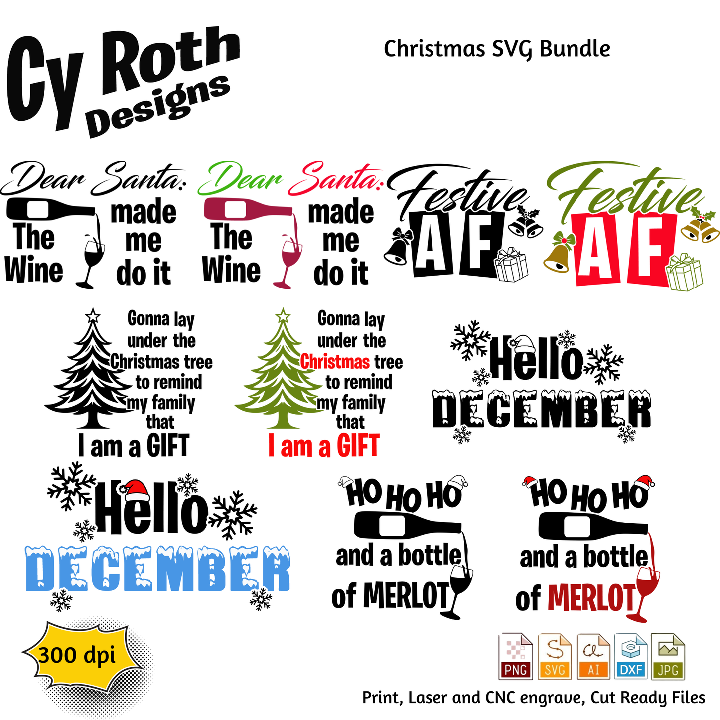 Christmas Bundle svg png jpg ai dxf file, for Silhouette, Cricut, Vinyl Plotters, Laser, CNC and Sublimation. Digital Download