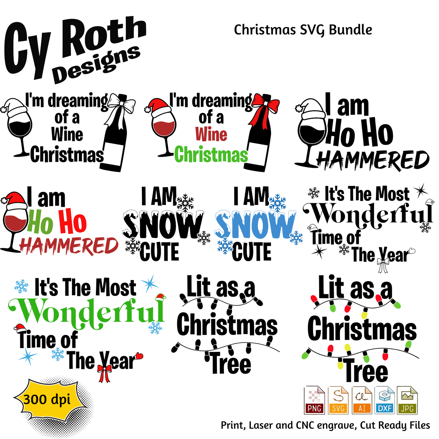 Christmas Bundle svg png jpg ai dxf file, for Silhouette, Cricut, Vinyl Plotters, Laser, CNC and Sublimation. Digital Download