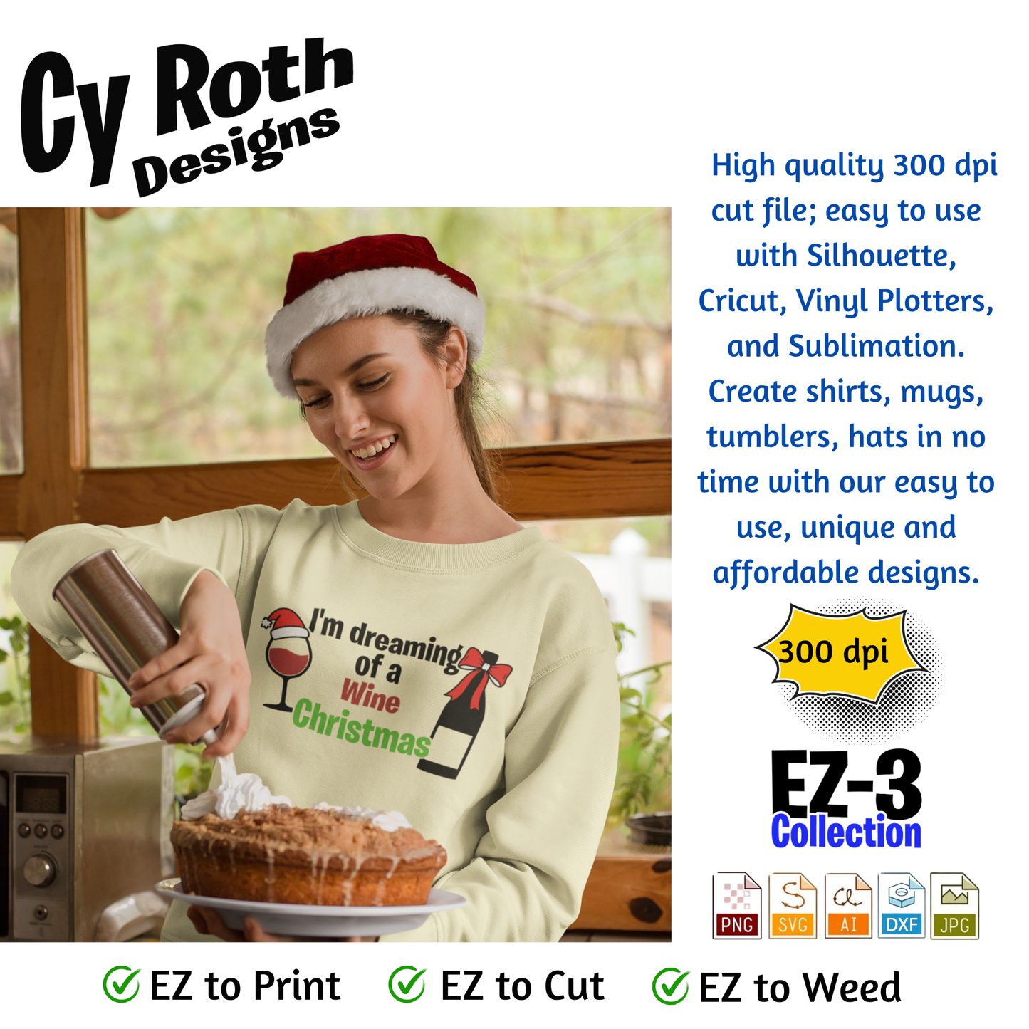 Christmas svg - Dreaming of a wine Christmas. Vector and Color Designs for Tumblers, Shirts, Wall Art (PNG, SVG Digital Download)