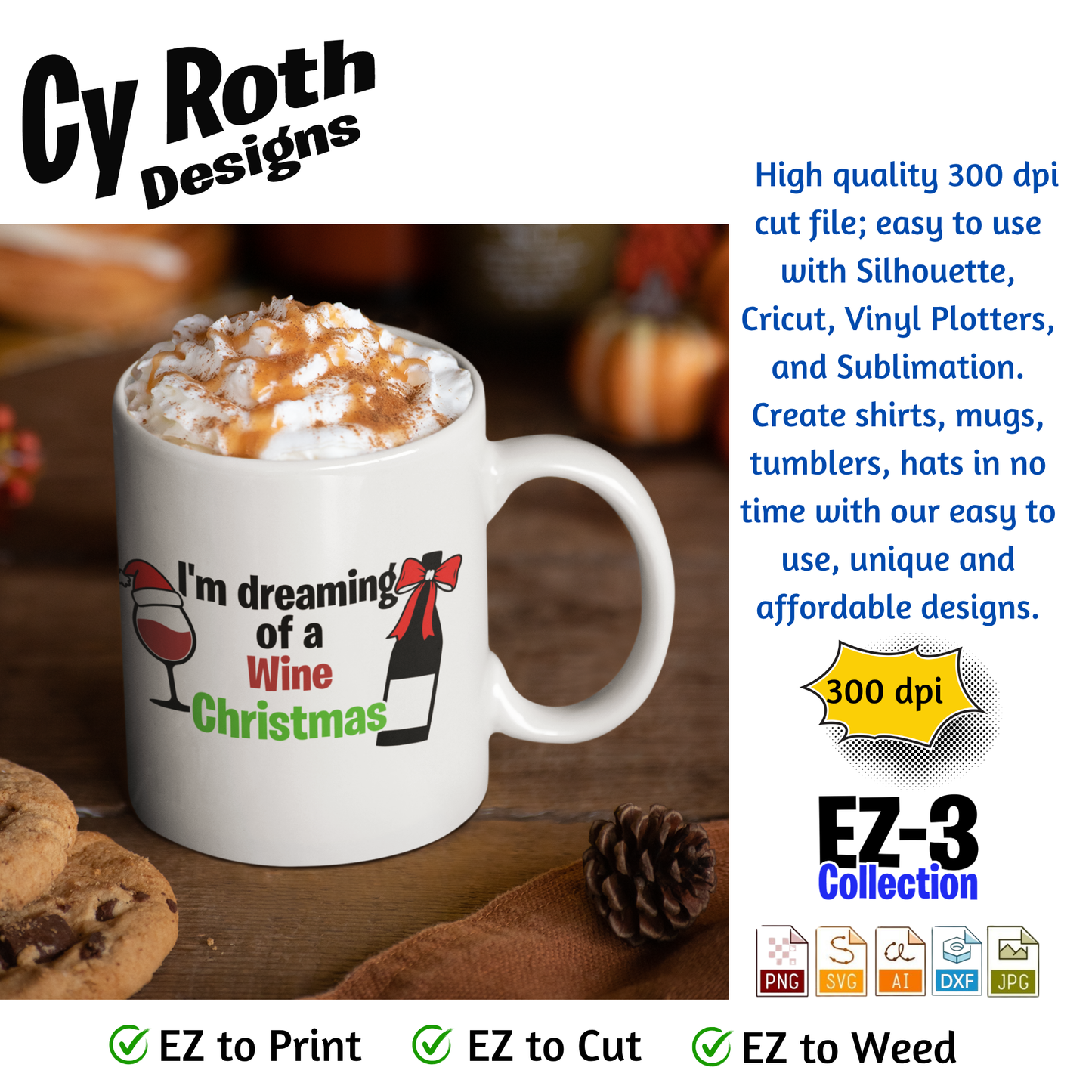 Christmas svg - Dreaming of a wine Christmas. Vector and Color Designs for Tumblers, Shirts, Wall Art (PNG, SVG Digital Download)