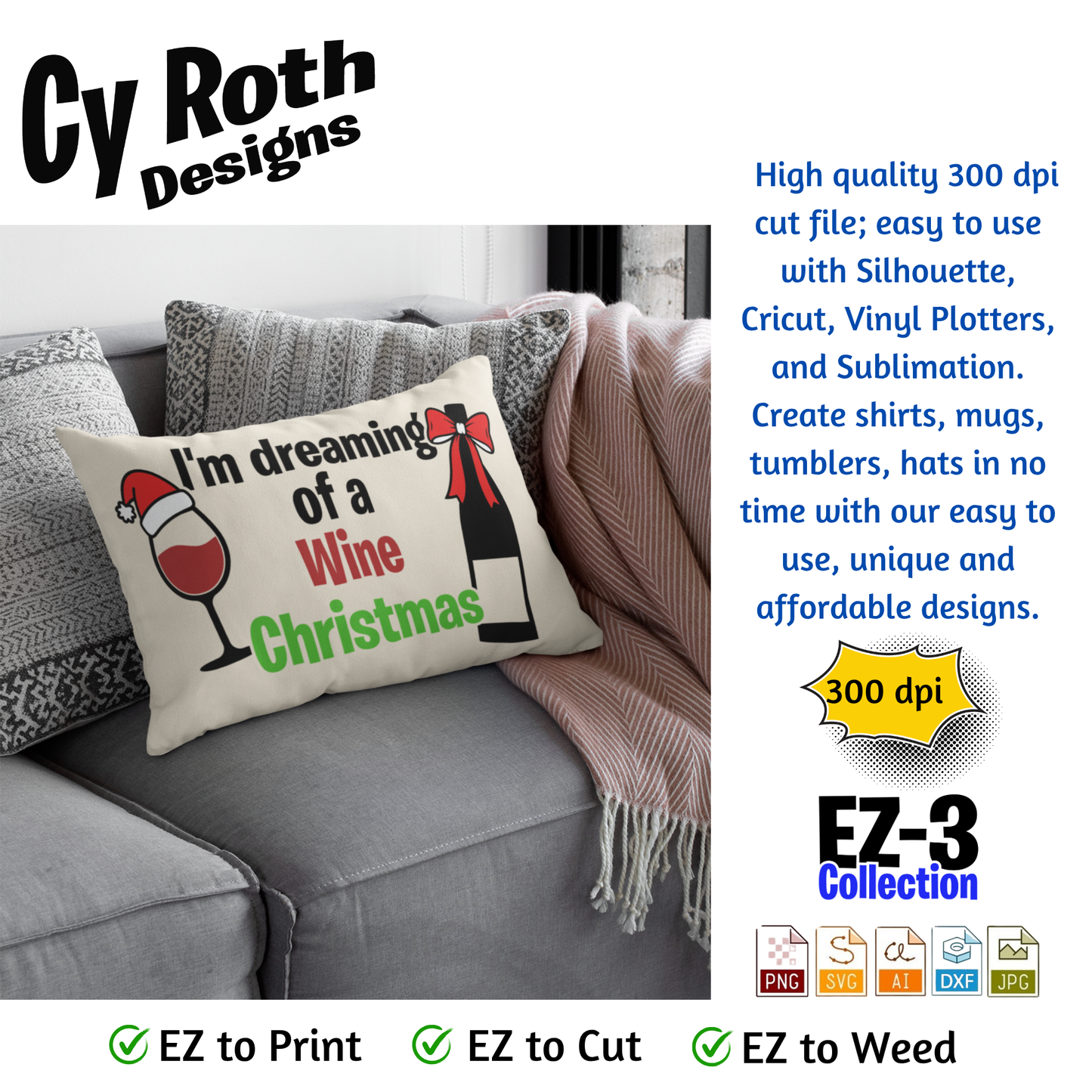 Christmas svg - Dreaming of a wine Christmas. Vector and Color Designs for Tumblers, Shirts, Wall Art (PNG, SVG Digital Download)