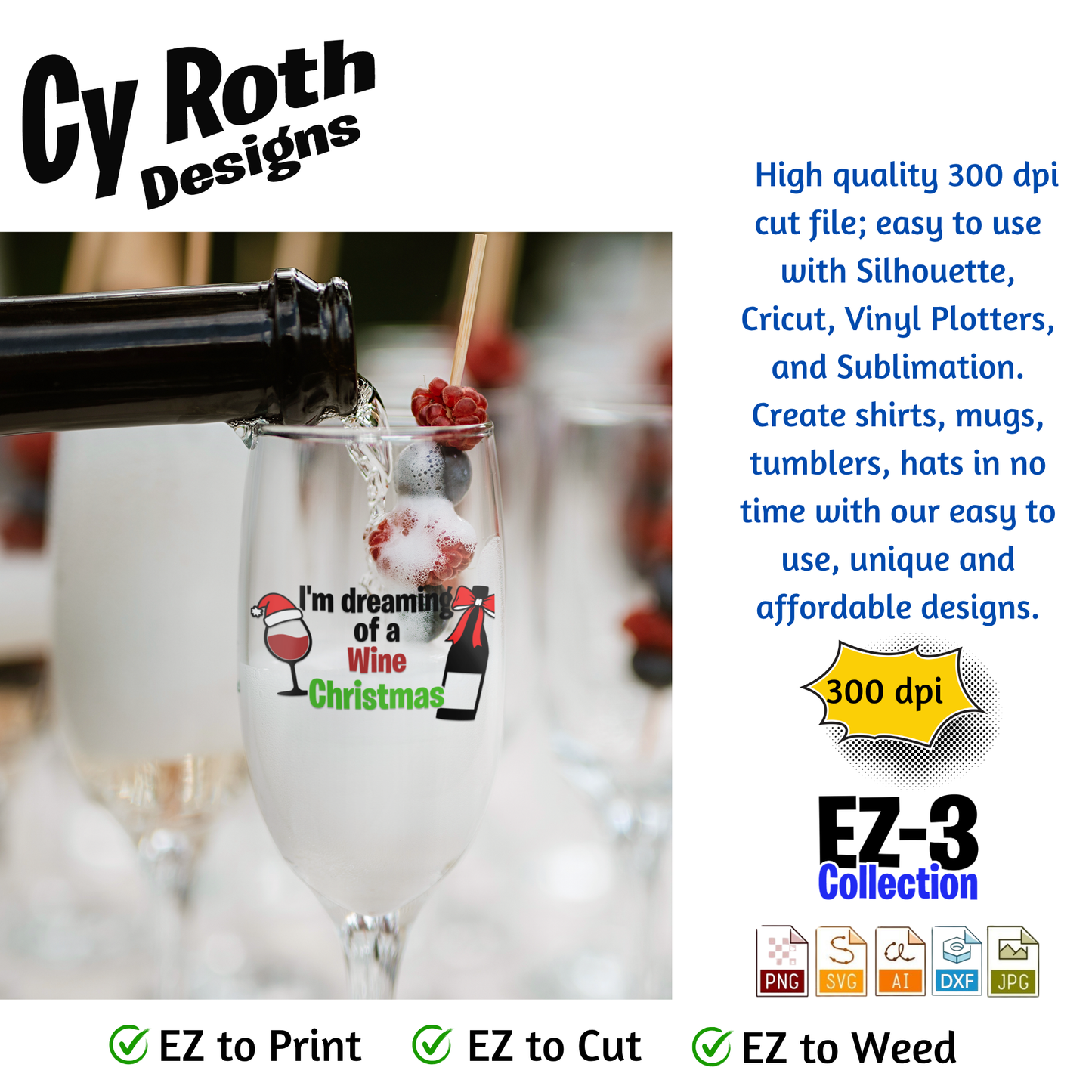 Christmas svg - Dreaming of a wine Christmas. Vector and Color Designs for Tumblers, Shirts, Wall Art (PNG, SVG Digital Download)