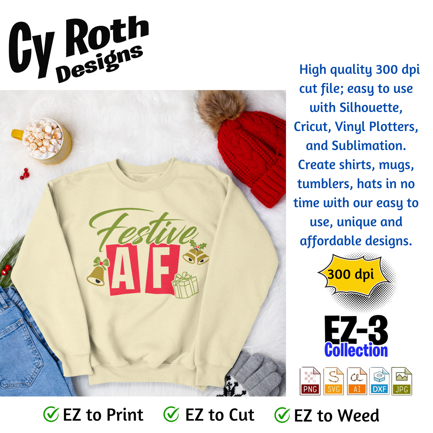 Christmas svg - Festive AF. Vector and Color Designs for Tumblers, Shirts, Wall Art (PNG, SVG Digital Download)