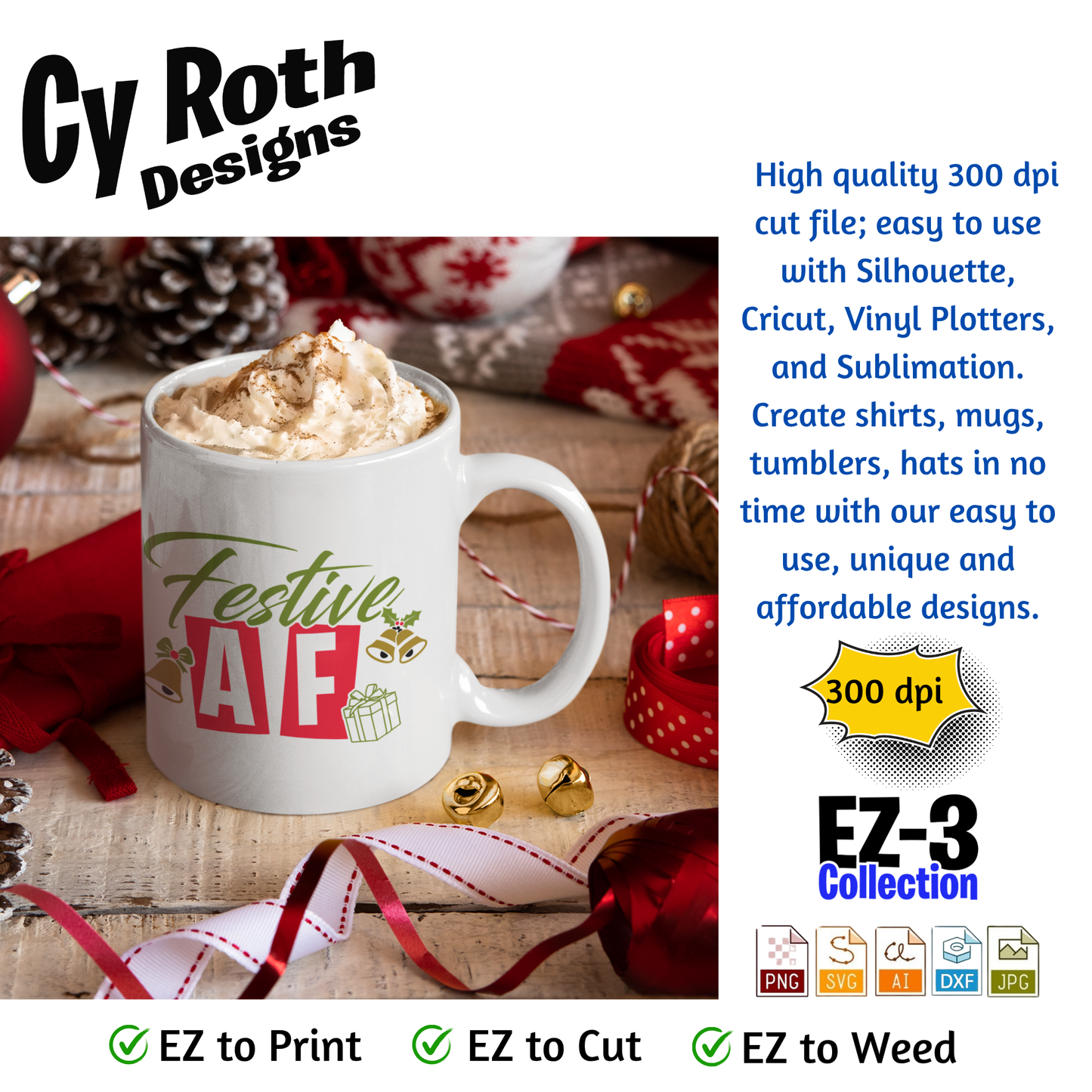 Christmas svg - Festive AF. Vector and Color Designs for Tumblers, Shirts, Wall Art (PNG, SVG Digital Download)