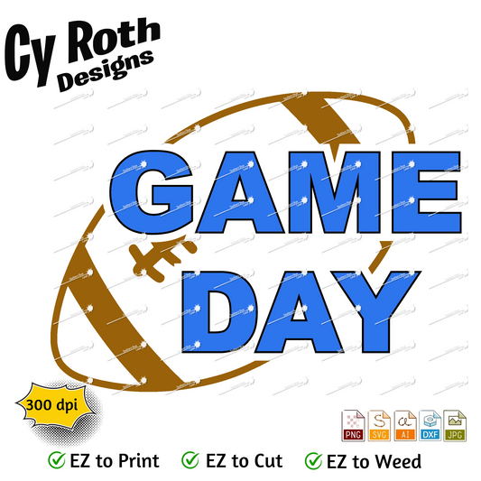 Football svg png jpg ai dxf file, for Silhouette, Cricut, Vinyl Plotters, Laser, CNC and Sublimation. Great for DTF and DTG. Game Day