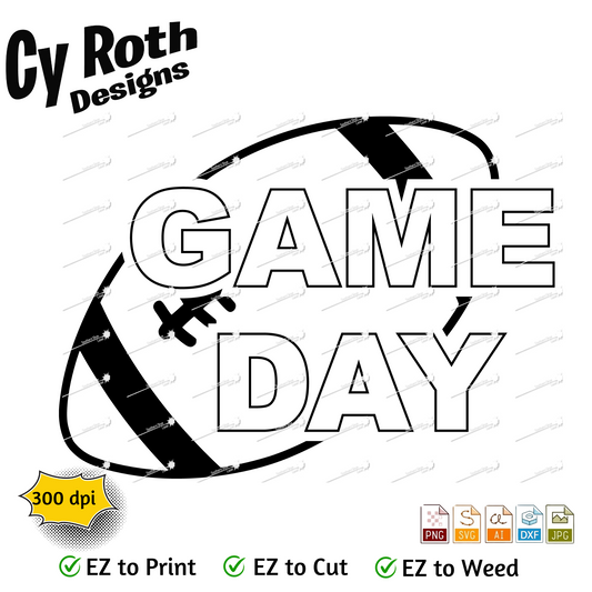 Football svg png jpg ai dxf file, for Silhouette, Cricut, Vinyl Plotters, Laser, CNC and Sublimation. Great for DTF and DTG. Game Day