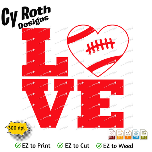 Football svg png jpg ai dxf file, for Silhouette, Cricut, Vinyl Plotters, Laser, CNC and Sublimation. Great for DTF and DTG. Football Love