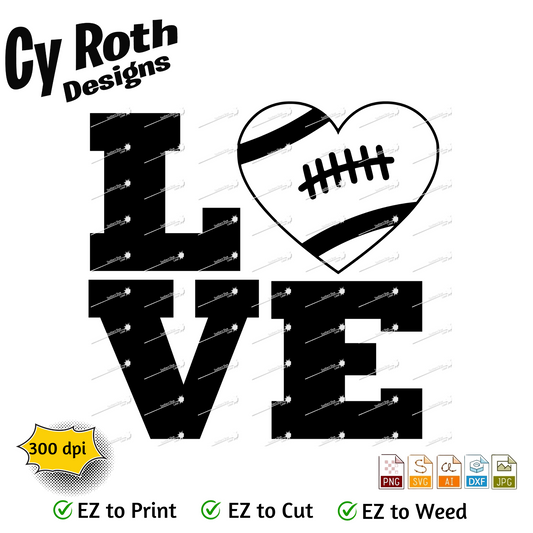 Football svg png jpg ai dxf file, for Silhouette, Cricut, Vinyl Plotters, Laser, CNC and Sublimation. Great for DTF and DTG. Football Love