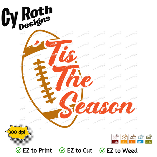 Football svg png jpg ai dxf file, for Silhouette, Cricut, Vinyl Plotters, Laser, CNC and Sublimation. Great for DTF and DTG. Tis the season for football
