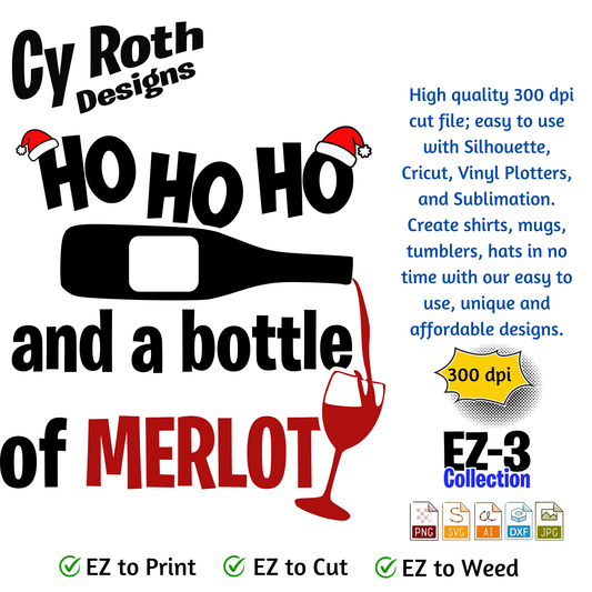 Christmas svg - HO HO HO and Merlot. Vector and Color Designs for Tumblers, Shirts, Wall Art (PNG, SVG Digital Download)