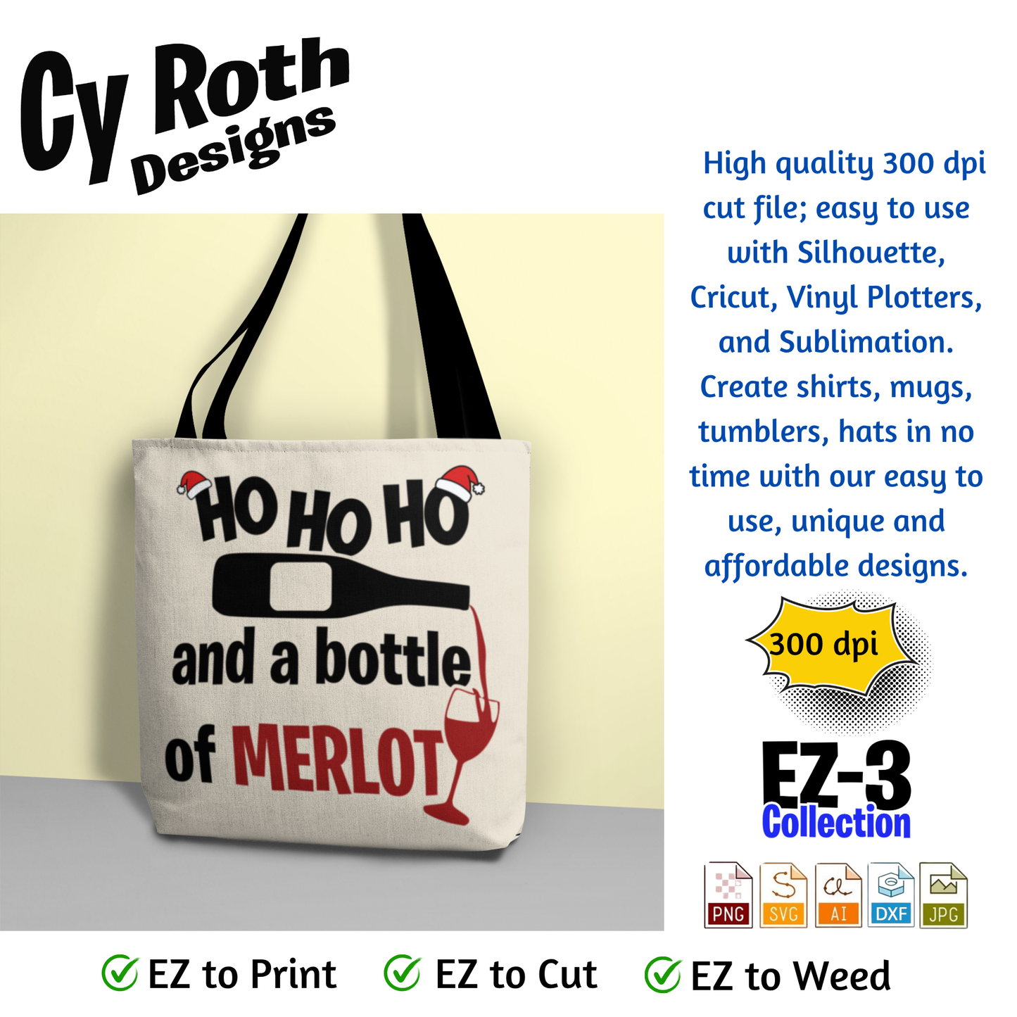 Christmas svg - HO HO HO and Merlot. Vector and Color Designs for Tumblers, Shirts, Wall Art (PNG, SVG Digital Download)