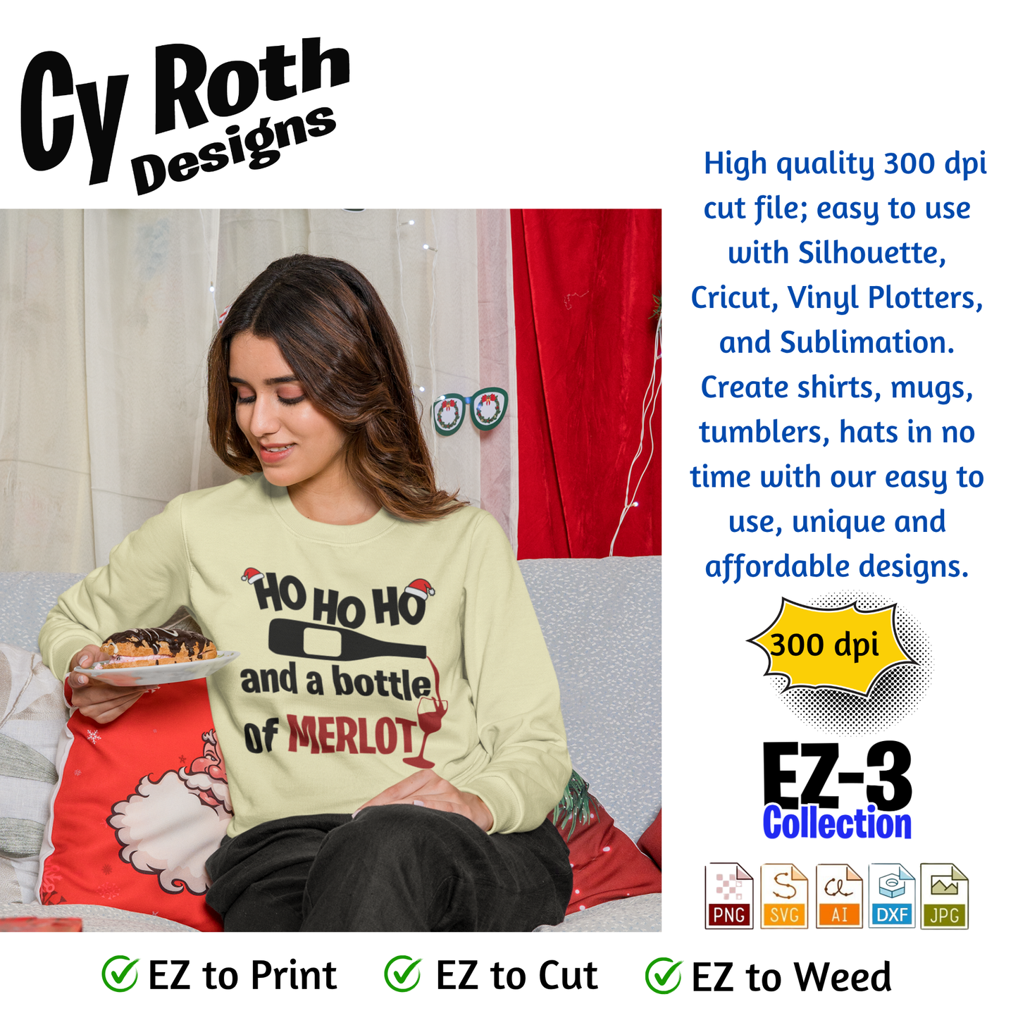 Christmas svg - HO HO HO and Merlot. Vector and Color Designs for Tumblers, Shirts, Wall Art (PNG, SVG Digital Download)