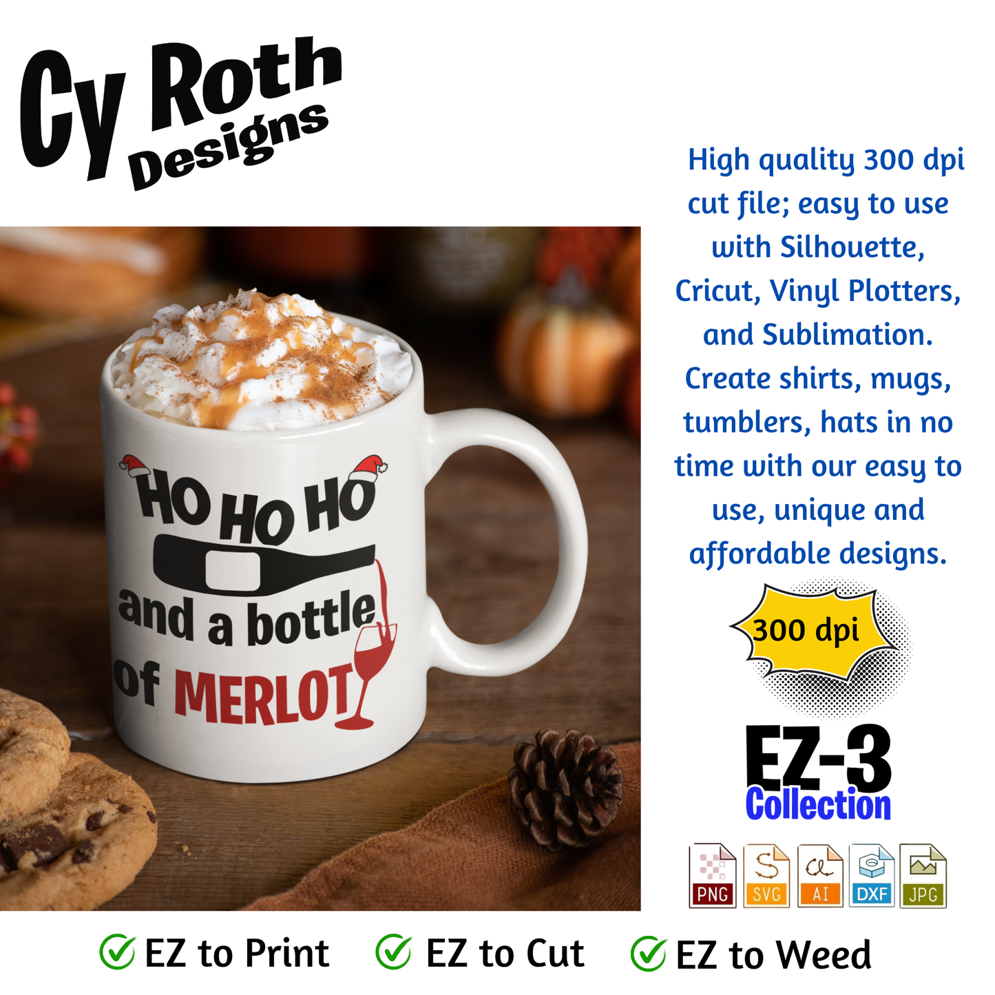 Christmas svg - HO HO HO and Merlot. Vector and Color Designs for Tumblers, Shirts, Wall Art (PNG, SVG Digital Download)