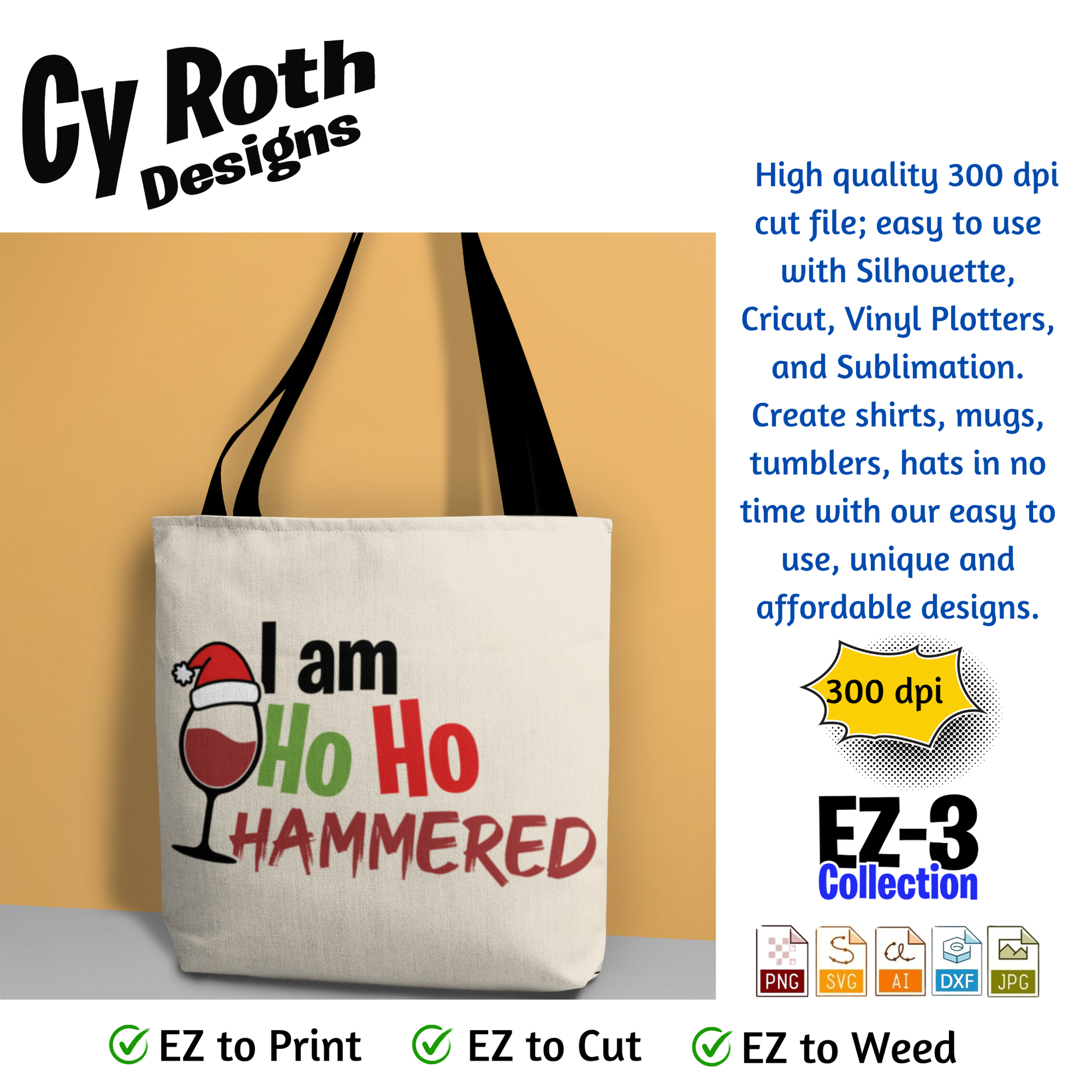Tote bag with with funny Christmas saying: "Ho Ho Hammered"