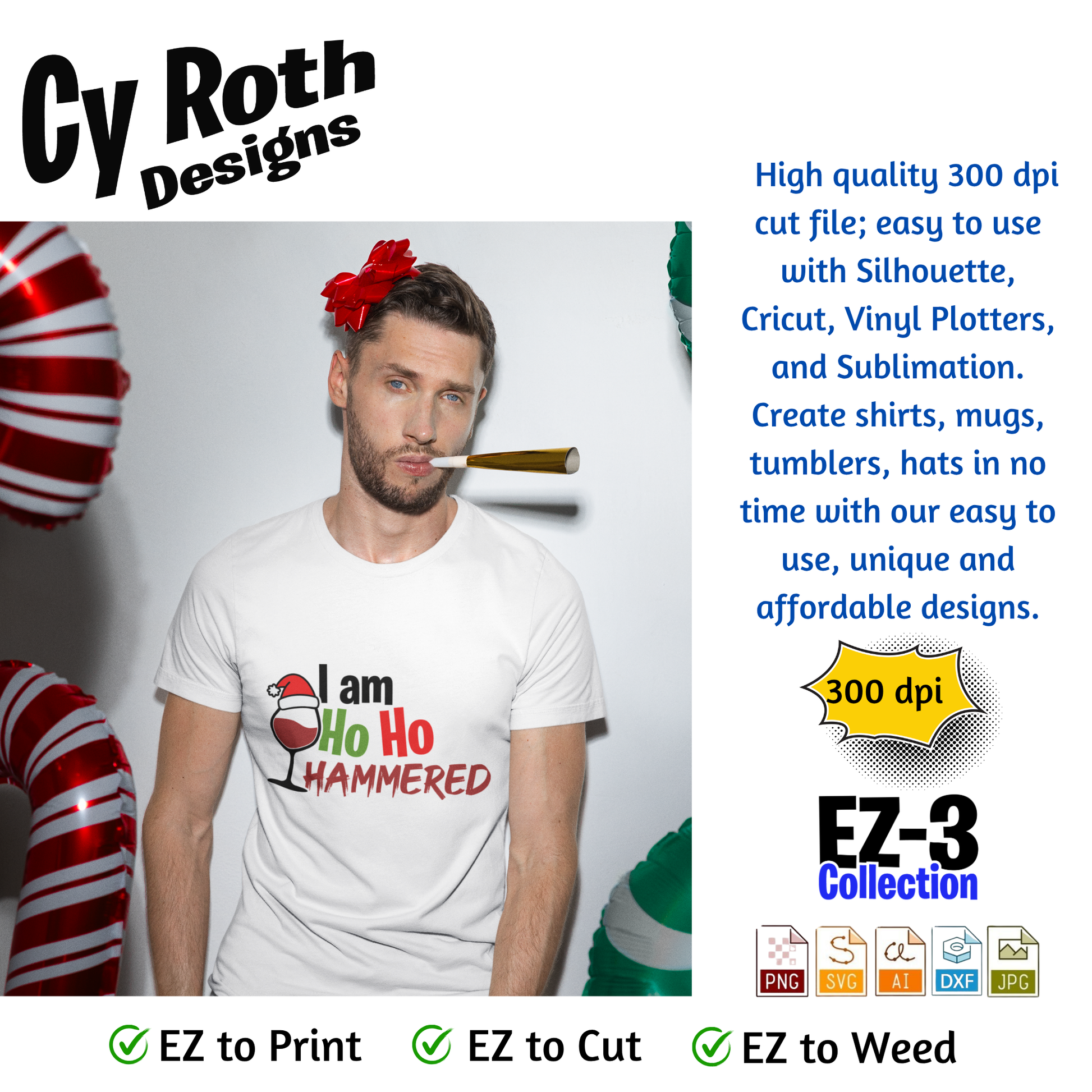 Man wearing a t-shirt with with funny Christmas saying: "Ho Ho Hammered"