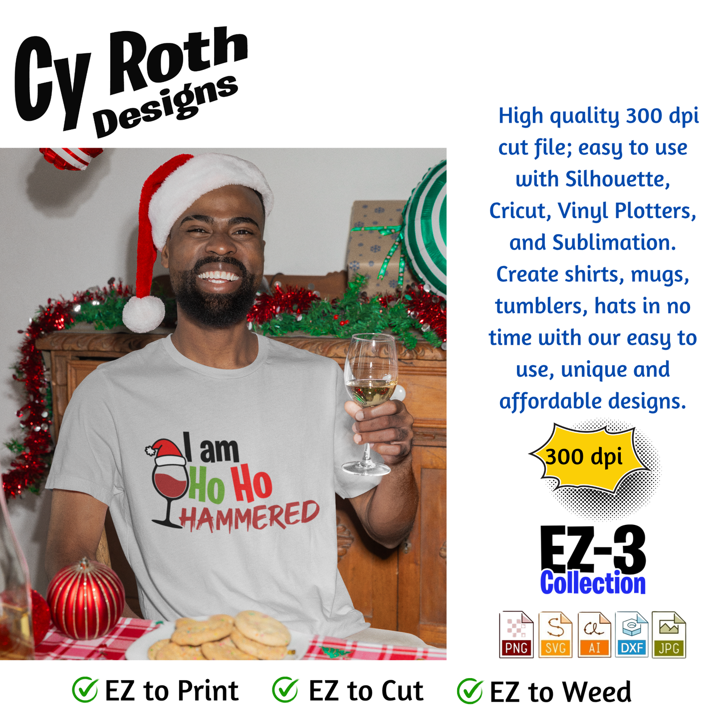 Man drinking and wearing a t-shirt with with funny Christmas saying: "Ho Ho Hammered"