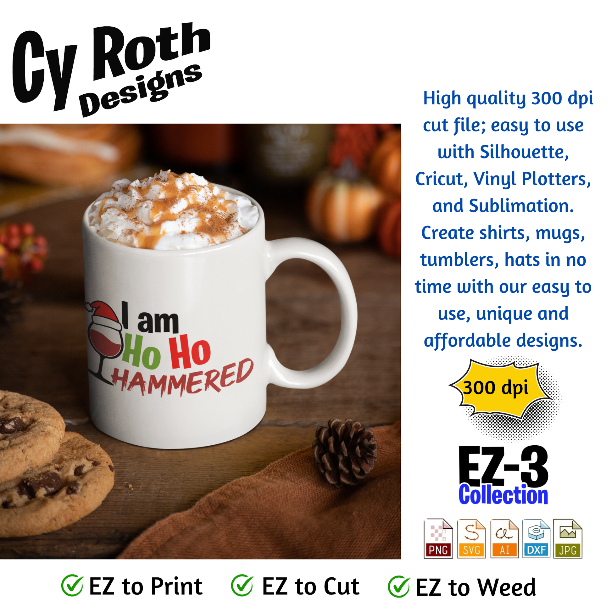 Coffe mug with funny Christmas saying: "Ho Ho Hammered"