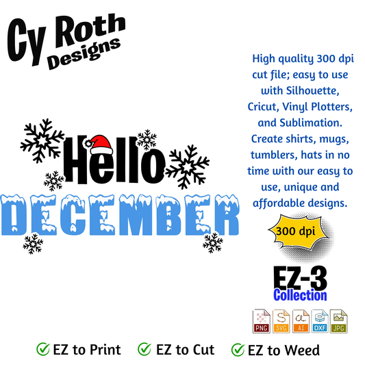 Christmas or winter svg - Hello December. Vector and Color Designs for Tumblers, Shirts, Wall Art (PNG, SVG Digital Download)