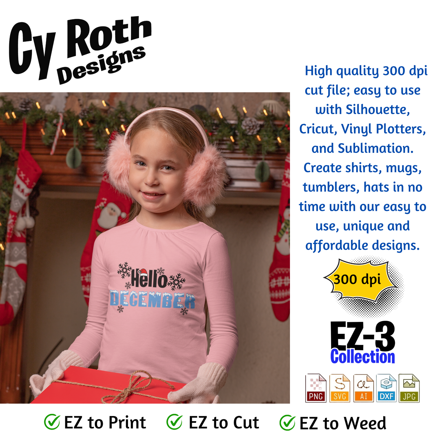 Christmas or winter svg - Hello December. Vector and Color Designs for Tumblers, Shirts, Wall Art (PNG, SVG Digital Download)