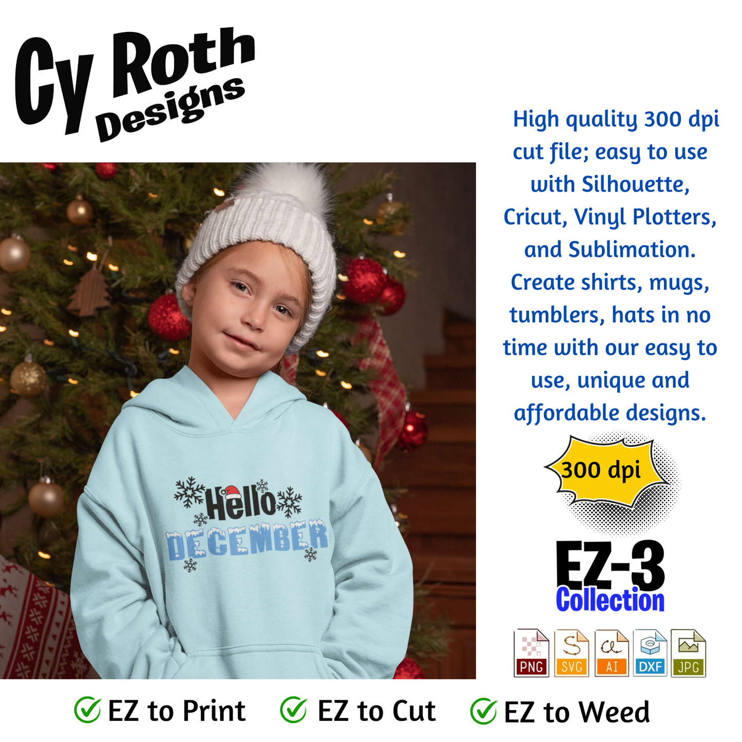 Christmas or winter svg - Hello December. Vector and Color Designs for Tumblers, Shirts, Wall Art (PNG, SVG Digital Download)