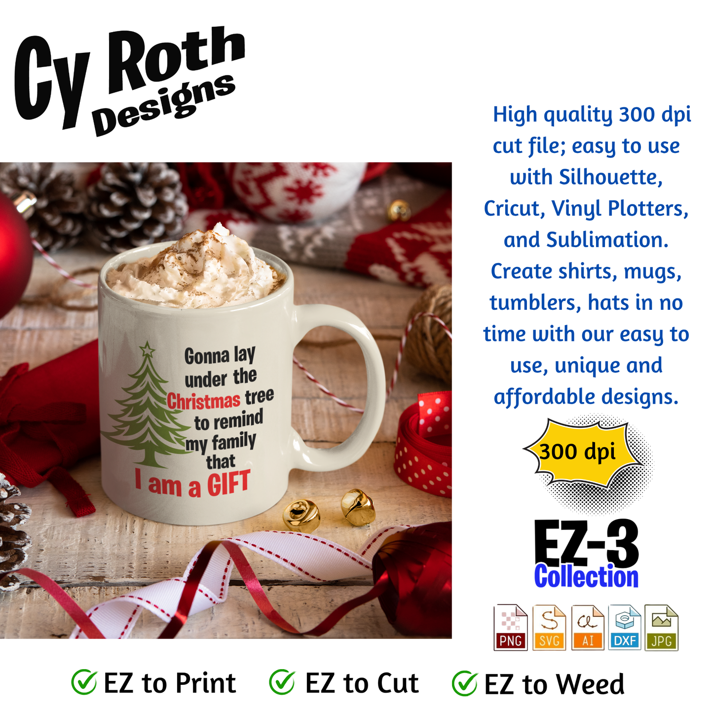 Coffee mug featuring funny Christmas saying - "I am a gift"