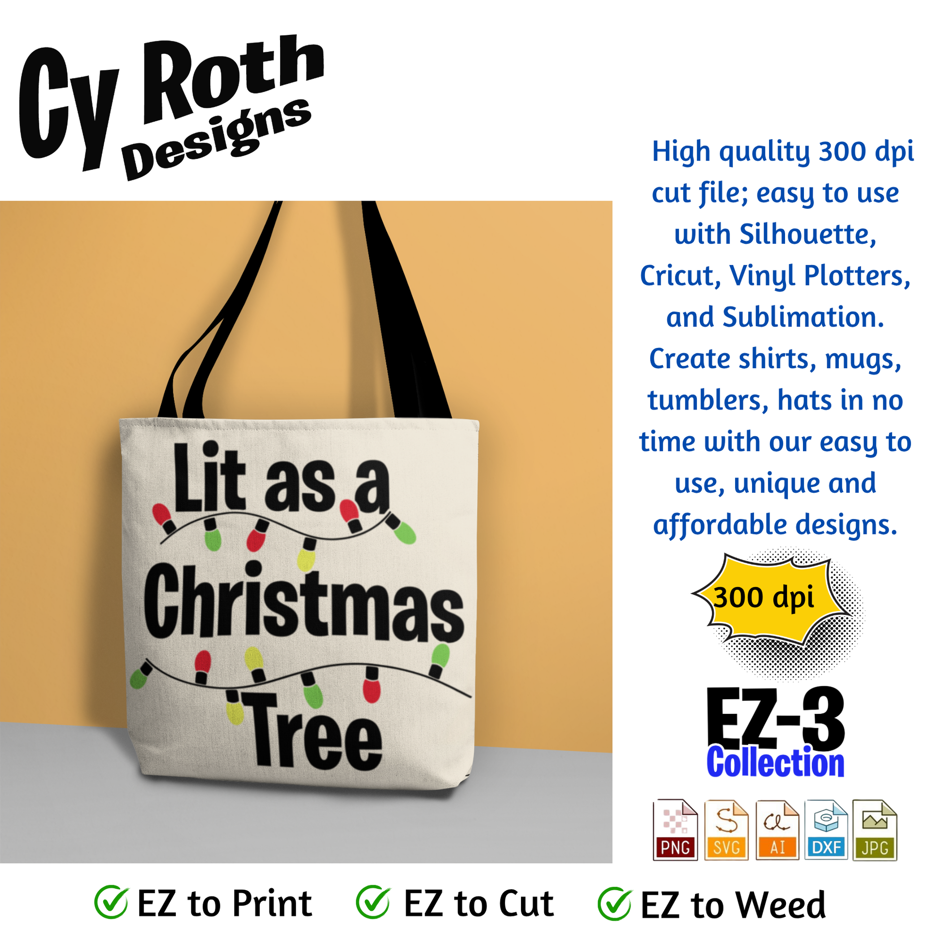 Tote bag with funny Christmas design "Lit as a Christmas Tree"