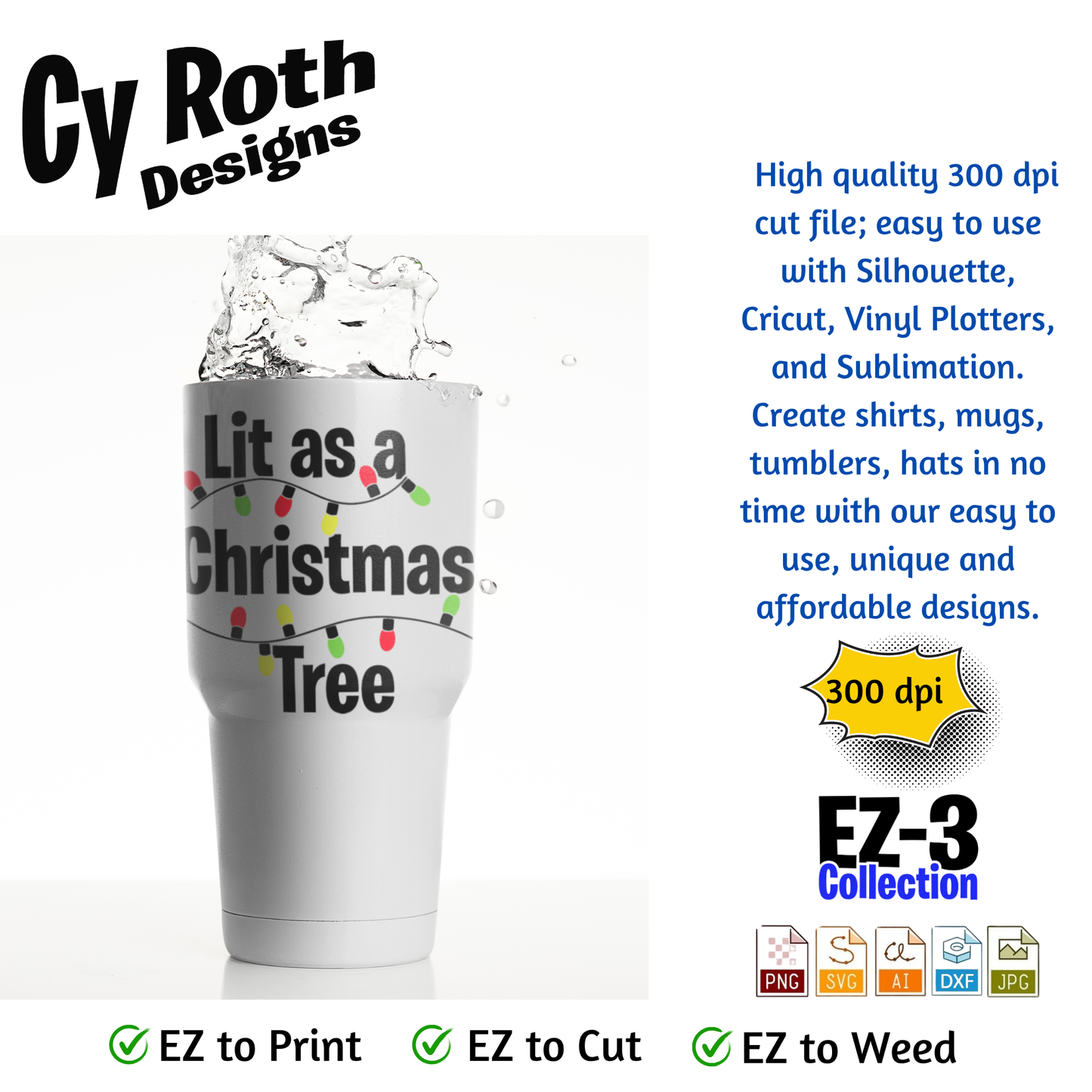 Travel tumbler with funny Christmas design "Lit as a Christmas Tree"