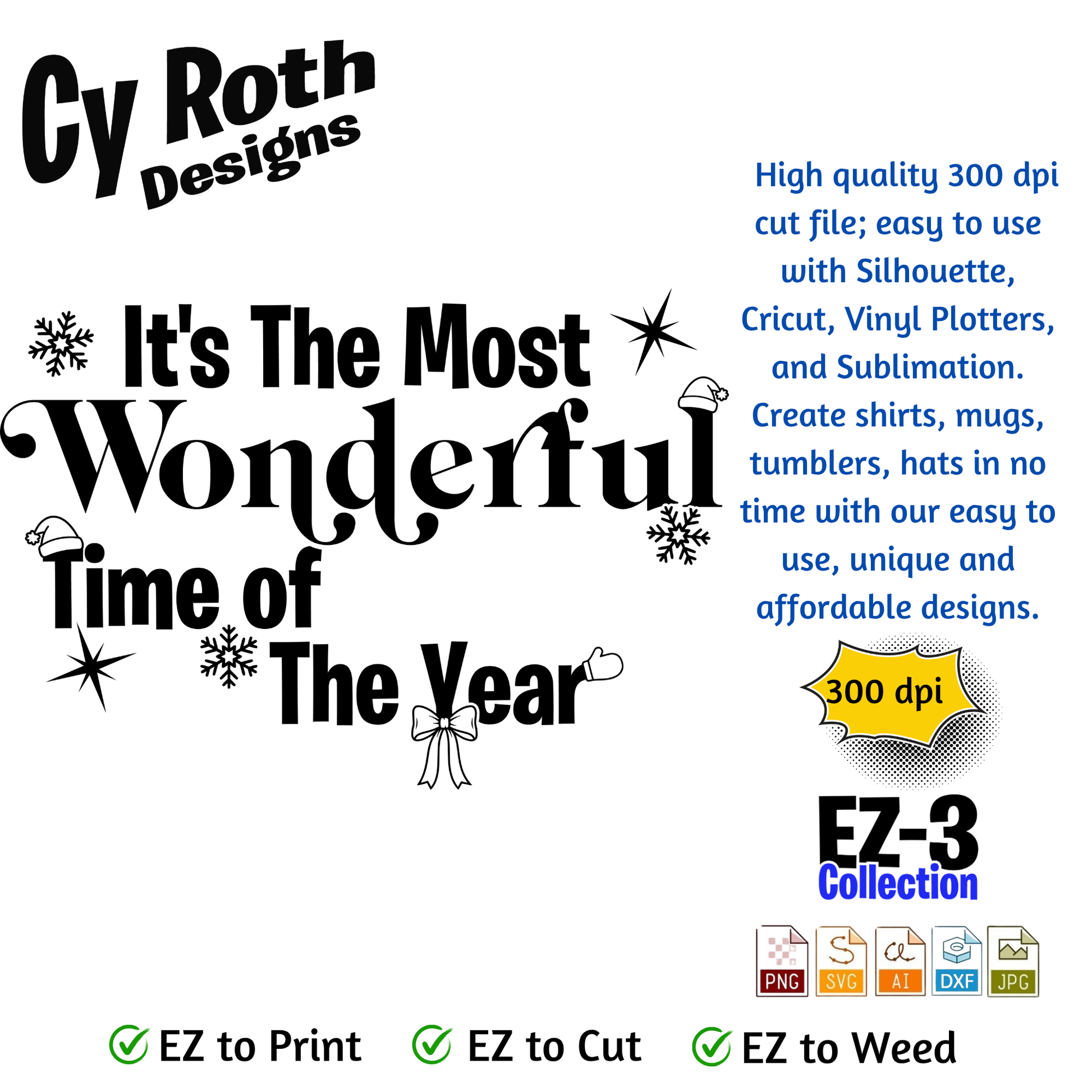 Christmas svg - Most Wonderful Time. Vector and Color Designs for Tumblers, Shirts, Wall Art (PNG, SVG, JPG, DXF, AI Digital Download)