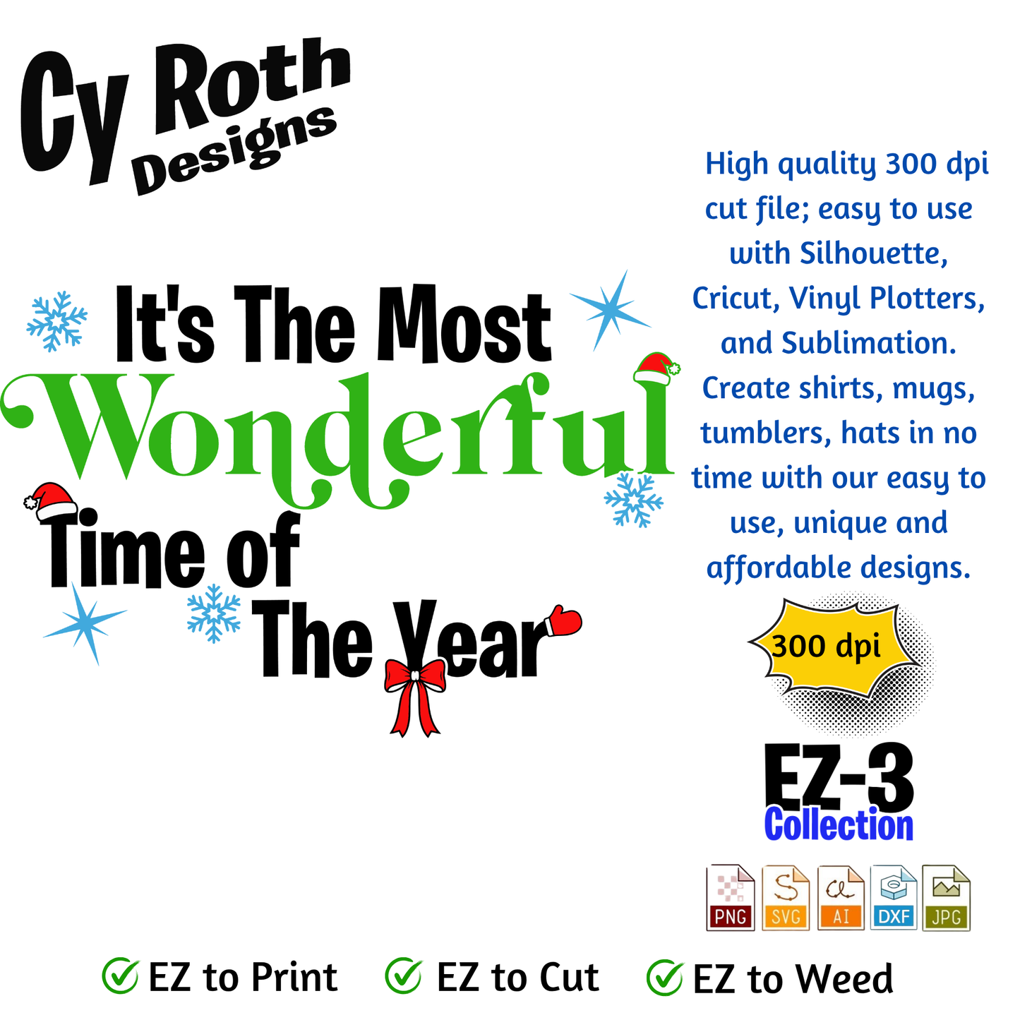 Christmas svg - Most Wonderful Time. Vector and Color Designs for Tumblers, Shirts, Wall Art (PNG, SVG, JPG, DXF, AI Digital Download)