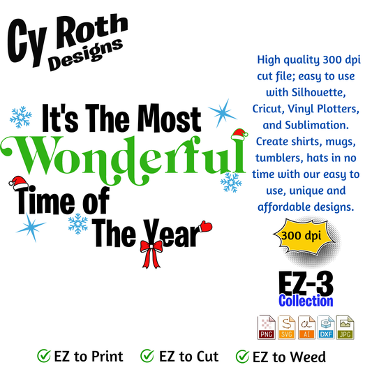 Christmas svg - Most Wonderful Time. Vector and Color Designs for Tumblers, Shirts, Wall Art (PNG, SVG, JPG, DXF, AI Digital Download)