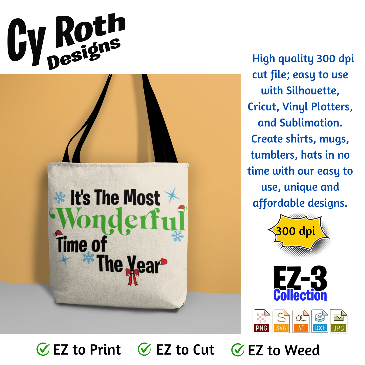 Tote bag with Christmas saying "It's The Most Wonderful Time of The Year"