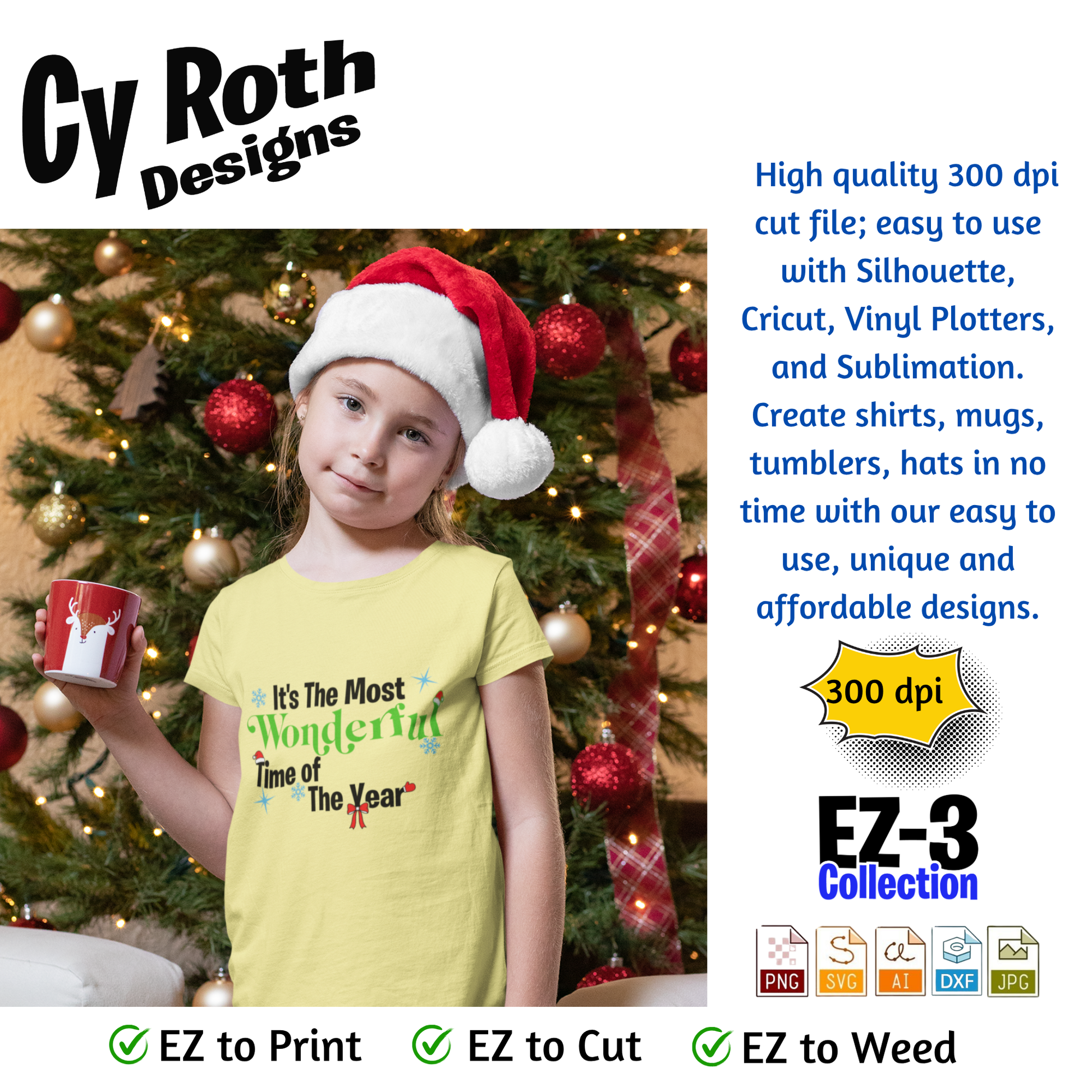 Child wearing t-shirt with Christmas saying "It's The Most Wonderful Time of The Year"