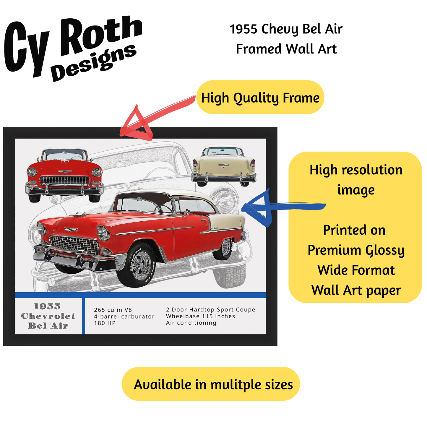 1955 Chevy Bel Air Poster, Wall Art