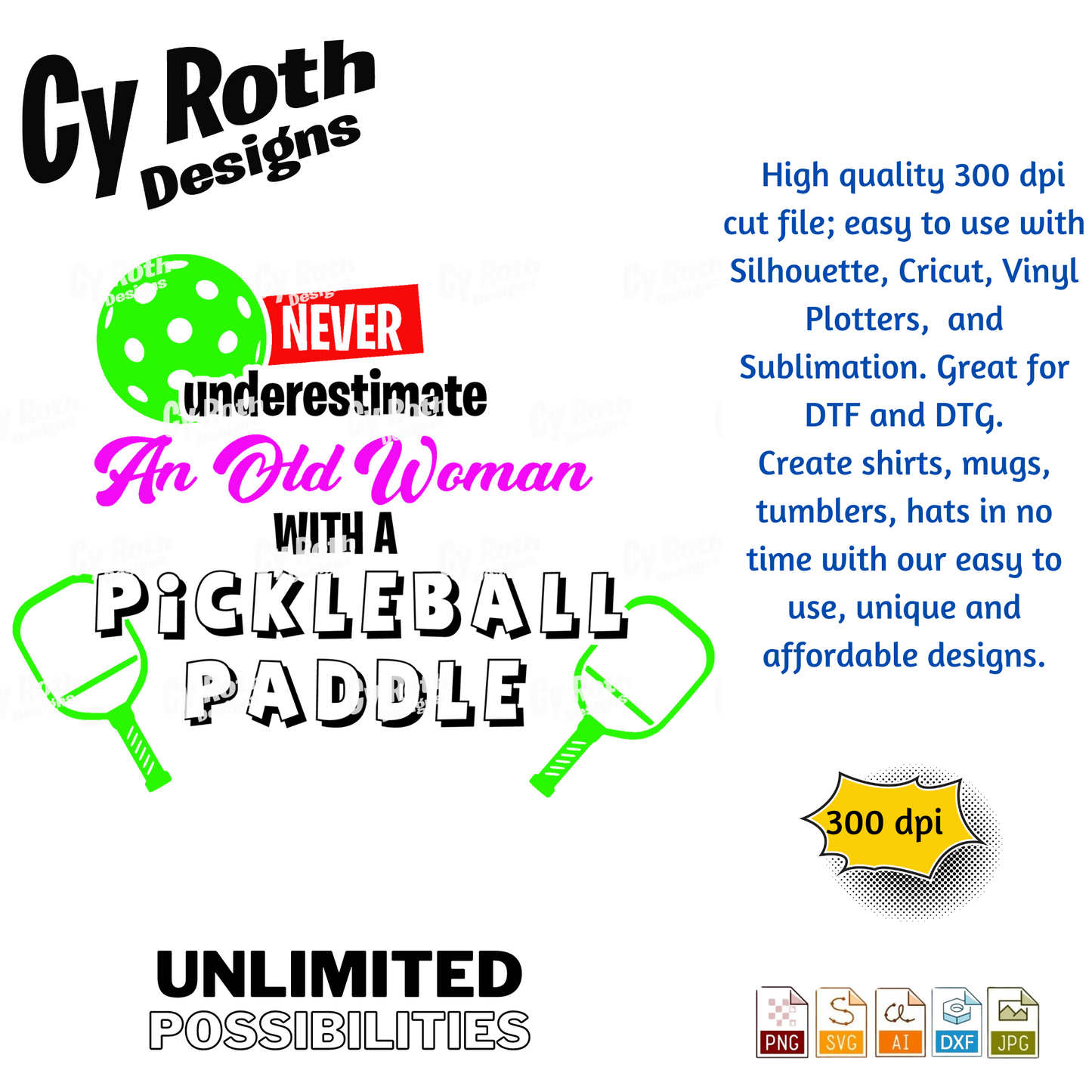 Pickleball svg png jpg ai dxf file, for Silhouette, Cricut, Vinyl Plotters, Laser, CNC and Sublimation. Great for DTF and DTG.