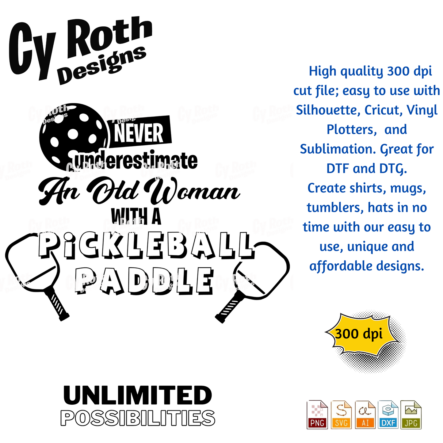 Pickleball svg png jpg ai dxf file, for Silhouette, Cricut, Vinyl Plotters, Laser, CNC and Sublimation. Great for DTF and DTG.