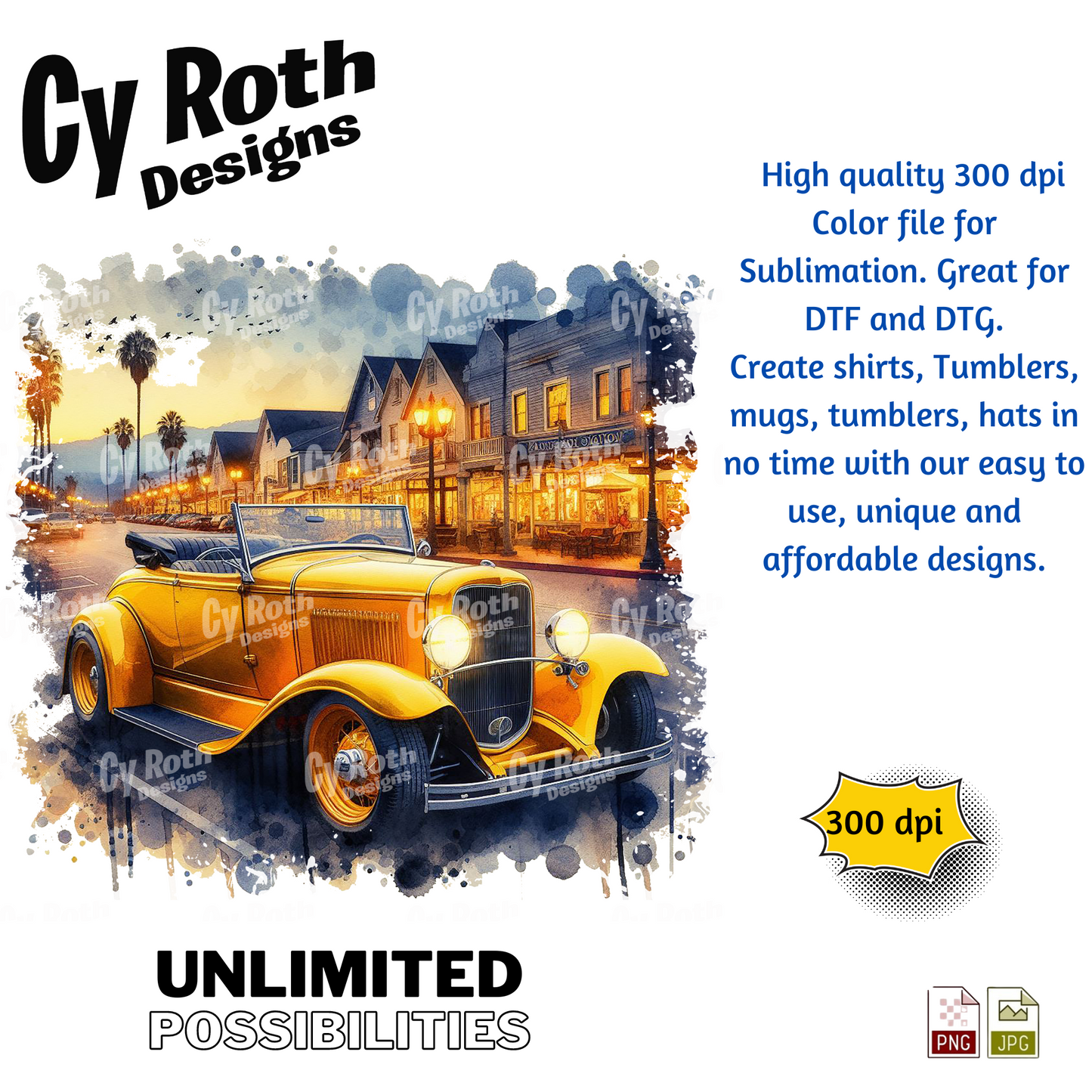 1932 Ford Roadster Sublimation Wall Art 20oz skinny Tumbler PNG JPG file, shirt PNG, Junk Journal image