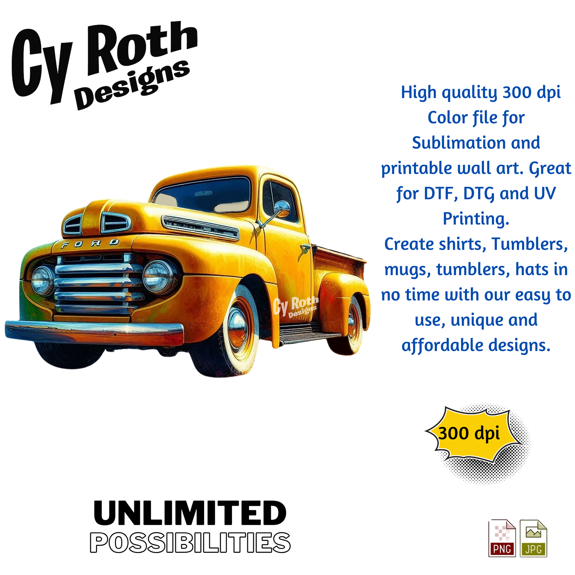 1950 Ford Truck sublimation design for tumblers, T-Shirts, Wall Art (PNG, SVG Digital Download).