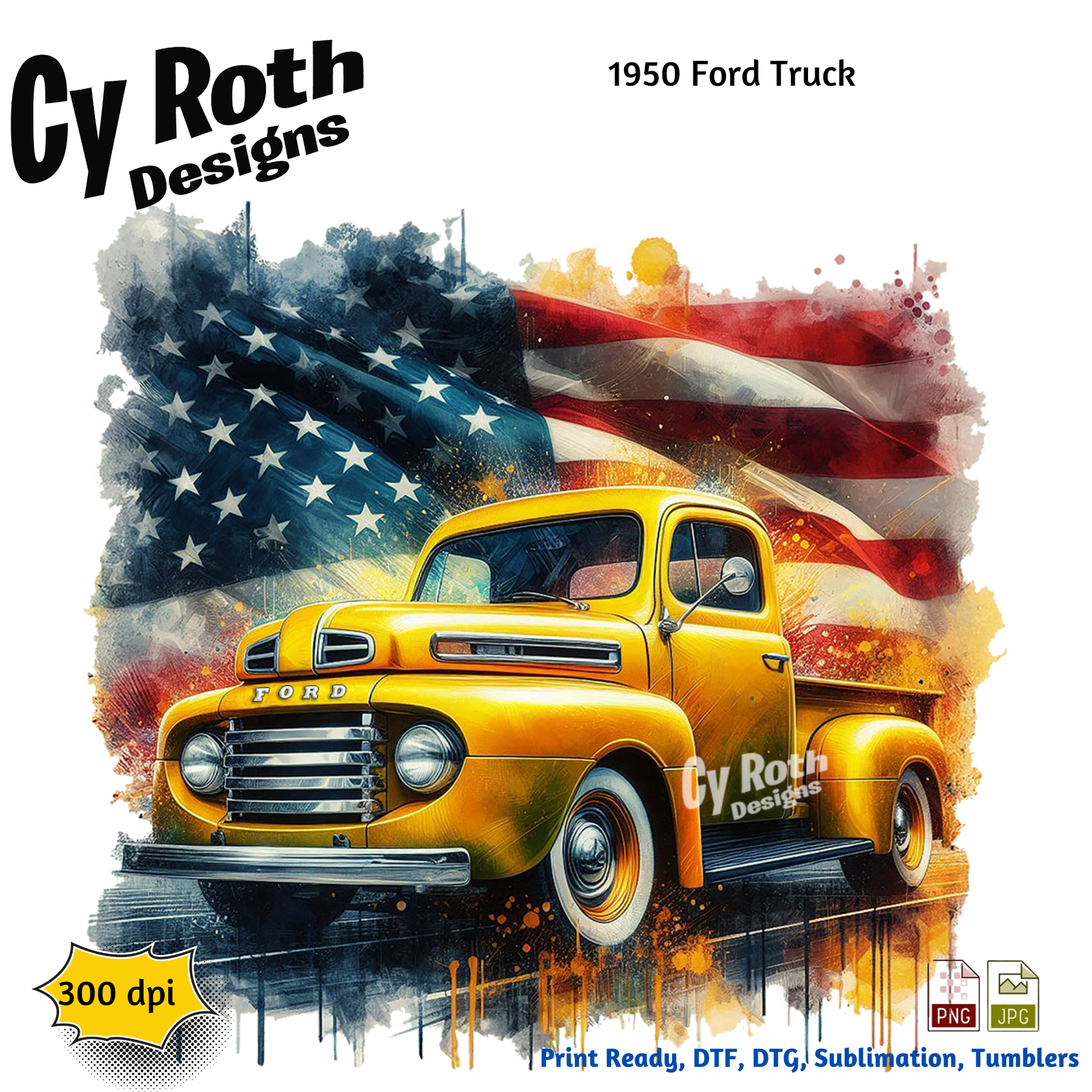 1950 Ford Truck Sublimation Design: Tumblers, Shirts, Wall Art (PNG, JPG Digital Download)