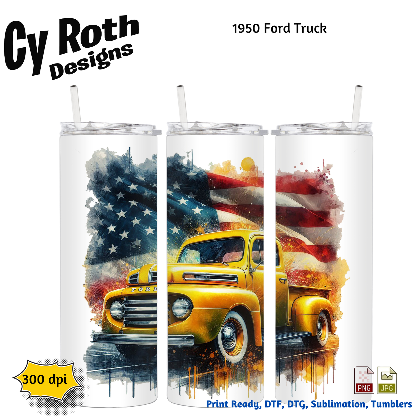 20 oz tumbler with 1950 Ford Truck Sublimation Design by CyRoth Designs