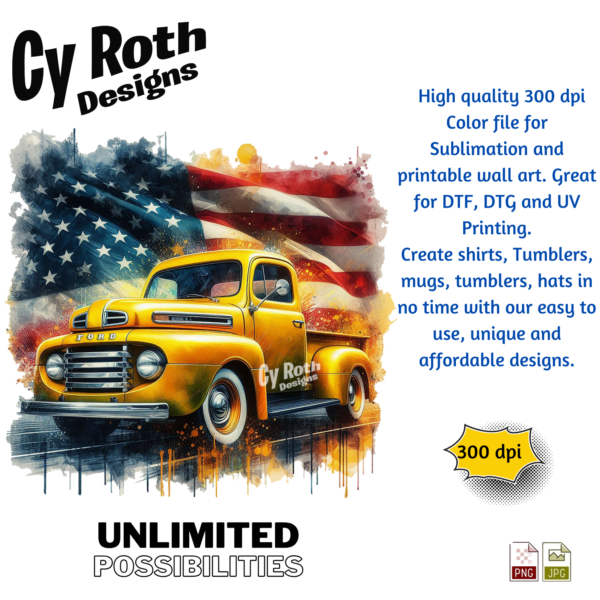 1950 Ford Truck Sublimation Design: Tumblers, Shirts, Wall Art (PNG, JPG Digital Download)
