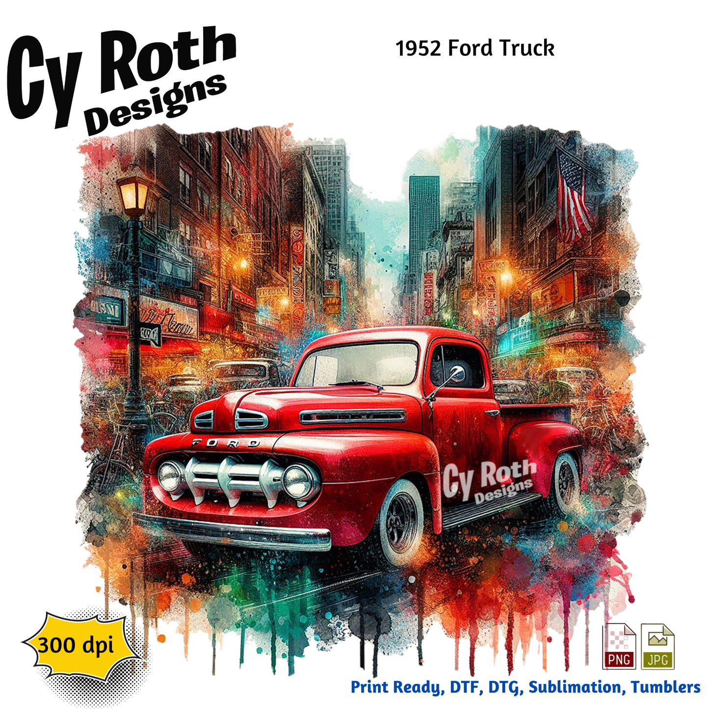 1952 Ford Truck sublimation design for tumblers, T-Shirts, Wall Art (PNG, SVG Digital Download).