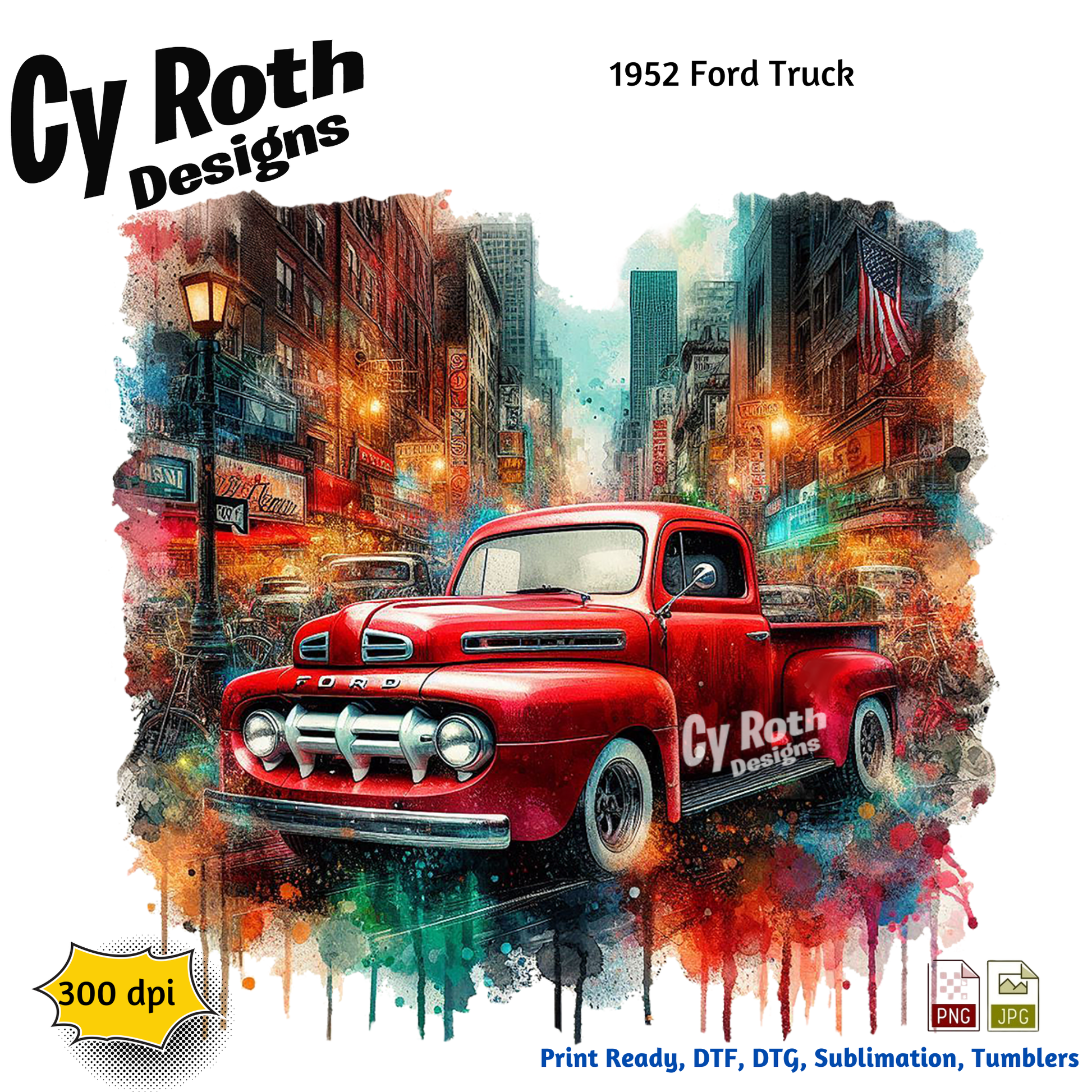 1952 Ford Truck sublimation design for tumblers, T-Shirts, Wall Art (PNG, SVG Digital Download).