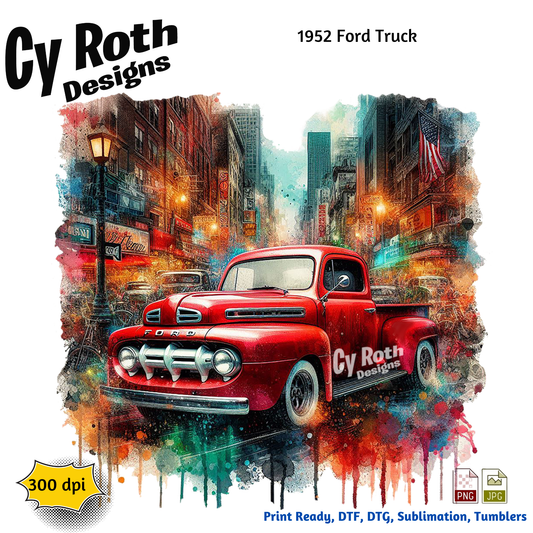 1952 Ford Truck sublimation design for tumblers, T-Shirts, Wall Art (PNG, SVG Digital Download).