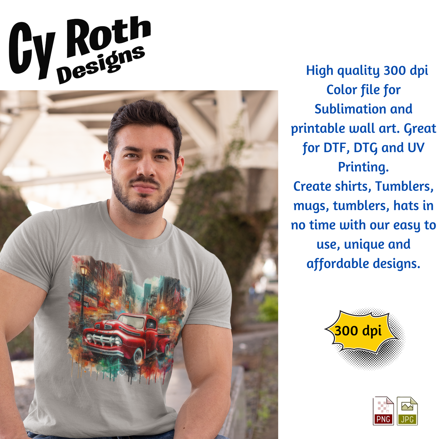 Man wearing t-shirt featuring a 1952 Ford Truck sublimation design 