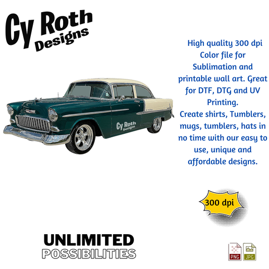 1955 Chevy Bel Air sublimation design for tumblers, T-Shirts, Wall Art (PNG, SVG Digital Download).