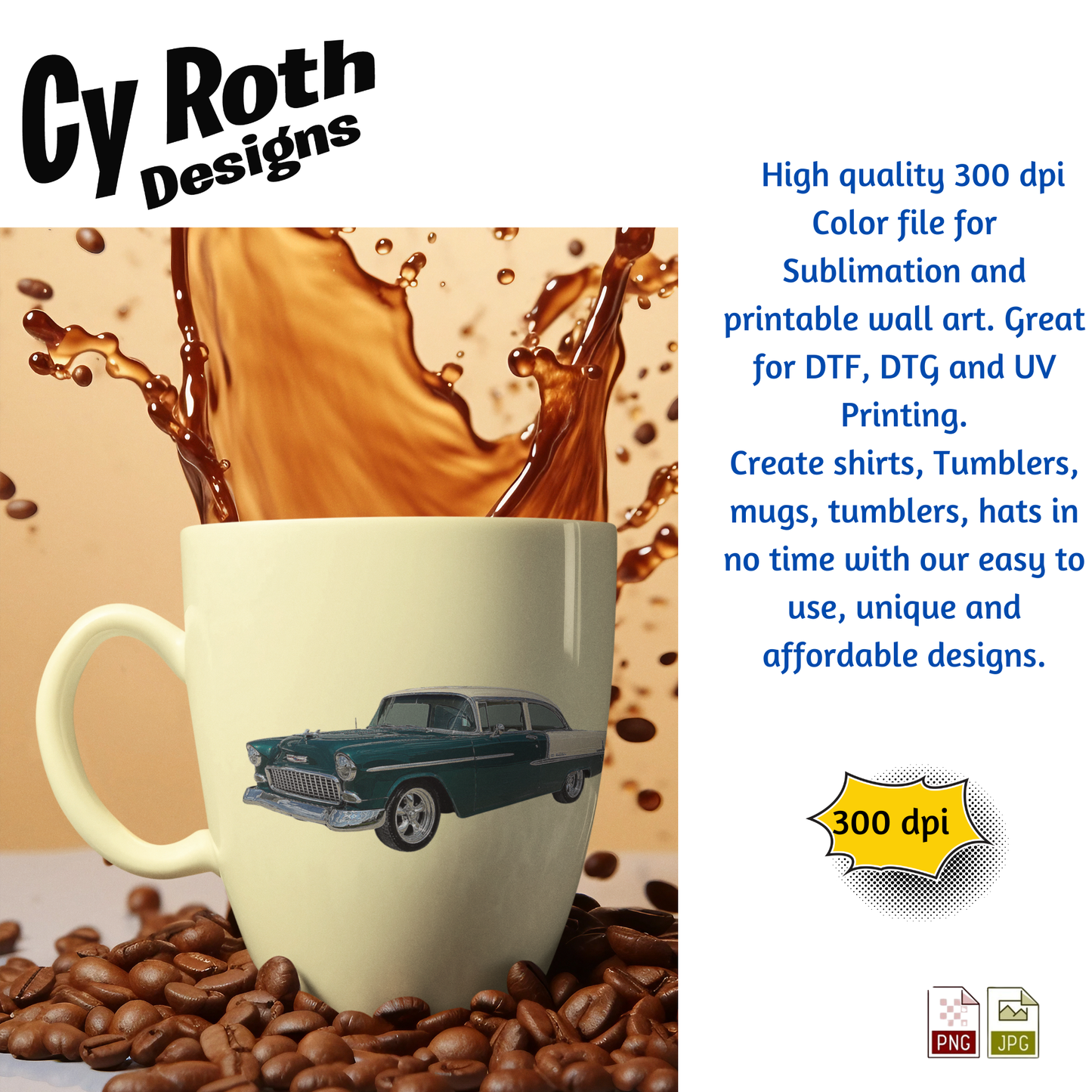 Coffee mug with 1955 Chevy Bel Air sublimation design 